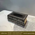 Elegant vintage book style wooden tissue box in dark coffee finish for home decor - New Brown Checkerboard