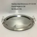 Elegant oval stainless steel mirror serving tray with clear handles, size 47x32 cm - 47x32x6.5cm