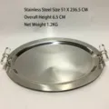 Oval stainless steel mirror tray with acrylic handles for serving and storage - 51x36.5x6.5cm