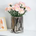 Elegant pink artificial carnations in a modern silver metallic vase for home decor - Pink Edged