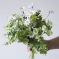 Realistic artificial daisy and eucalyptus bouquet for home decor and arrangements - White