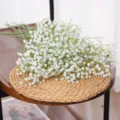 Elegant white artificial baby's breath bouquet for wedding decor on wooden table - White