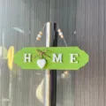 Rustic light green wooden HOME hanging door sign with white heart detail and decorative beads - 3D Letter with Heart / 26x7.6cm / Green Home
