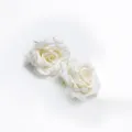 Two white artificial silk rose flower heads with curled edges for wedding decor - White