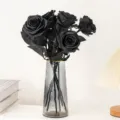 Artificial black roses bouquet in glass vase for gothic Halloween home decor photography - Black
