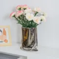Artificial pink and white carnations in a modern silver metallic vase for home decor - Spring Pink