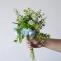 Artificial light blue rose and eucalyptus bouquet for home decor and wedding flower arrangements - Light Blue