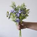 Handheld purple artificial rose and eucalyptus flower bouquet for wedding home decoration - Purple
