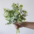 Handheld artificial green rose and eucalyptus bouquet for home or wedding decoration - Green