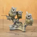 Vintage owl resin craft ornament featuring three owls on a branch with dimensions - Owl Style F / Gray