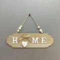 Rustic wooden home decor door sign with white heart pendant and beads hanging - Home / Wood Color