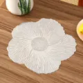 Detailed macro view of French romantic floral PVC placemat with embossed silver texture - Style J (Floral Shape) / Silver