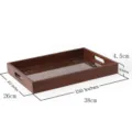 Wooden serving tray with cutout pattern, rectangular decorative tea tray with handles. - Rectangle / Wood Color