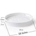 White wooden round serving tray with hollow carved pattern and handles 30cm home decor - Round / White