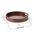 Wooden hollow serving tray with glass bottom and double handles, 30cm diameter for home. - Round / Wood Color