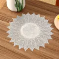 Elegant silver French PVC placemat with hollow leaf pattern on wooden table - Style L (Sunflower Design) / Silver
