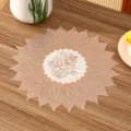 Rose gold sun-shaped PVC placemat with elegant leaf pattern on wooden table - Style L (Sunflower Design) / Rose Gold