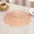 Elegant champagne gold PVC leaf-shaped placemat with waterproof heat insulation design - Style O (Tree of Life Pattern) / Rose Gold