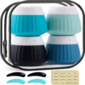 Travel silicone toiletries set with 4 jars, spatulas, and English stickers in a clear bag - Blue Set (4 Bottles + 4 Spoons + Labels + Bag) / Blue