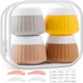 Portable silicone travel bottle set with storage bag and waterproof labeling stickers - Coffee Set (4 Bottles + 4 Spoons + Labels + Bag) / Brown