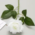 Single artificial white rose branch with curled petals for home and wedding decor - White