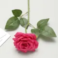 Single stem dark pink artificial rose with realistic curled petals for home decor - Rose Red