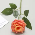 Single artificial curled rose stem in vibrant orange for home and wedding decor - Orange