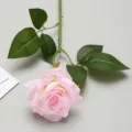 Single stem pink artificial rose flower with realistic curled petals for home decor - Pink