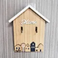 Wooden house-shaped wall key holder with two bronze hooks and Home decorative sign - New Style / Wood Color