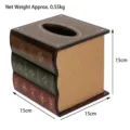 Vintage book stack wooden tissue box cover with 15cm dimensions and 0.55kg weight - 15*15*15cm / Brown