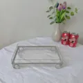 Soporte rectangular de acrílico para postres con marco metálico decorativo blanco - 30*20*7cm / Gris