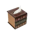 Vintage wooden book-shaped tissue box with elegant gold pattern for desktop decor - 15*15*15cm / Red
