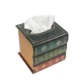 Vintage wooden book-shaped tissue box square desktop organizer storage for office decor - 15*15*15cm / Blue