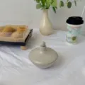 Tarro de cerámica para aperitivos de estilo europeo con tapa en acabado caqui mate - Tarro de Almacenamiento de Snacks con Tapa (T16012) / Hierro; 12x12x11cm / Gris