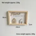Natural wood finish decorative wall art frame with 3D house elements, 24x18x2cm - White
