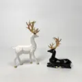Modern geometric deer figurines set in black and white finish for home tabletop decor - Black And White Deer (Pair)