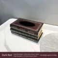 Dark red retro book-shaped wooden tissue box featuring hand-painted gold patterns and vintage style - New Red