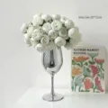 Set of two 27-head white artificial peonies in a silver goblet vase for home decor - Milk White