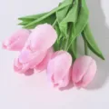 Soft pink mini PU artificial tulips bouquet for home wedding and event decoration - Light Pink