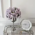 Elegante ramo de peonías artificiales moradas en jarrón plateado para decoración - 2 Ramos Peonía Con Copa Plateada / 2 Ramos/Paquete / Púrpura