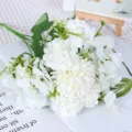 Elegant artificial white hydrangea bouquet with green stems for wedding home decor - White