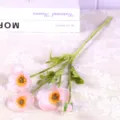 Rama de amapola artificial rosa con tallo flocado para decoración del hogar - Rosa