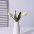 Elegant cream artificial tulips in white ceramic vase for minimalist home decor - Light Yellow