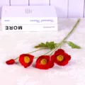 Flor de amapola roja artificial realista con tallo flocado para decoración del hogar - Rojo