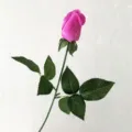 Single stem pink artificial rosebud with realistic green leaves for wedding home decor - Purple
