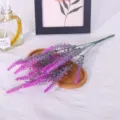 Realistic flocked 5-fork artificial purple lavender for home and pastoral decor - Magenta Flocked Style / Red Lotus