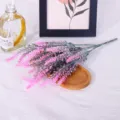 Realistic artificial flocked lavender 5-prong bundle in pink-purple for home decor - Pink Flocked / Pink