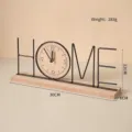 Creative European-style HOME iron desk clock with wood base for home office decor - HOME Style