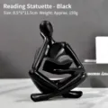 Escultura abstracta de pensador leyendo en resina negra, 11,5 cm de alto para decorar - El pensador a la izquierda leyendo (Negro)