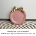 Bandeja de resina rosa vintage francesa con lazo dorado para guardar joyas - Redondo / Rosa